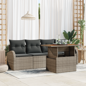 vidaXL 5-delige ligbed set met kussens grijs poly rattan