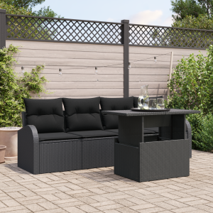 vidaXL 5-delige Ligbed Set met Kussens Zwart Poly Rattan