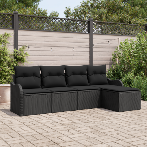 vidaXL 5-delige ligbedden set met kussens zwart poly rattan