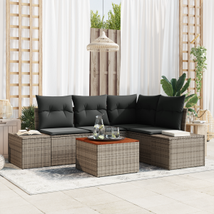 vidaXL 5-delige Loungebank Set met Kussens Grijs Poly Rattan Acacia
