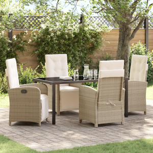 vidaXL 5-delige set ligbedden met kussens in beige poly riet