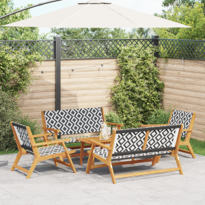 vidaXL 5-delige set met zwart-witte acaciahouten tuinmeubelen, inclusief tafel en stoelen