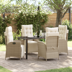 vidaXL 5-delige tuin eetset Beige Poly Rattan