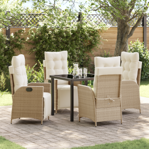 vidaXL 5-delige Tuin Eetset Beige Poly Rattan