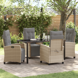 vidaXL 5-delige Tuin Eetset Beige Poly Rattan
