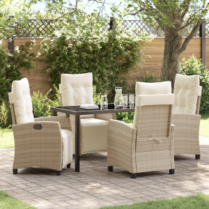 vidaXL 5-delige Tuin Eetset Beige Poly Rattan