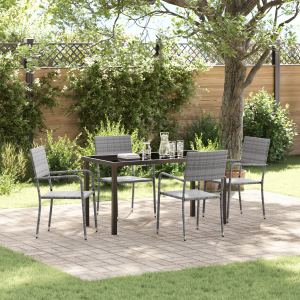vidaXL 5-delige Tuin Eetset Grijs Poly Rattan