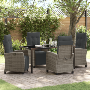 vidaXL 5-delige Tuin Eetset Grijs Poly Rattan