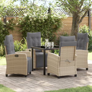 vidaXL 5-delige Tuin Eetset in Beige Poly Rattan
