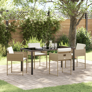 vidaXL 5-delige Tuin Eetset met Kussens - Beige Poly Rattan