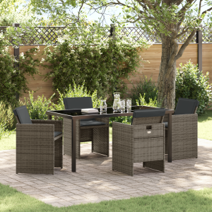 vidaXL 5-delige tuin eetset met kussens - grijs poly rattan