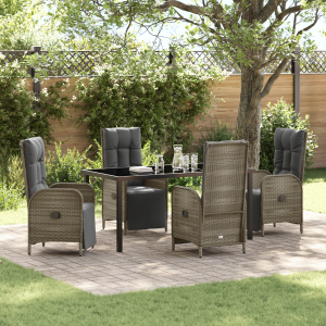 vidaXL 5-delige tuin eetset met kussens - grijs poly rattan