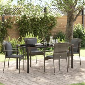vidaXL 5-delige Tuin Eetset met Kussens Grijs Poly Rattan