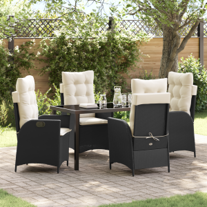 vidaXL Tuin eettafelset met kussen 5 pcs Zwart poly rattan