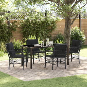 vidaXL 5-delige tuin eetset met kussens - zwart poly rattan