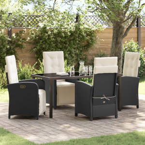 vidaXL 5-delige Tuin Eetset met Kussens Zwart Poly Rattan