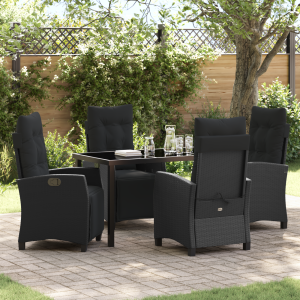 vidaXL Tuin eettafelset met kussen 5 pcs Zwart poly rattan
