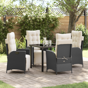 vidaXL 5-delige Tuin Eetset Zwart Poly Rattan
