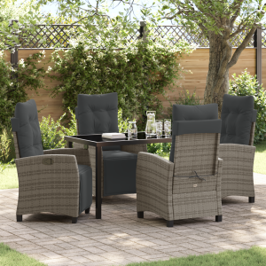 vidaXL 5-delige Tuin Eettafel Set Grijs Poly Rattan