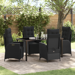 vidaXL 5-delige Tuin Eettafel Set Zwart Poly Rattan
