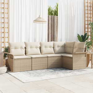vidaXL 5-delige Tuin Sofa Set met Kussens Beige Poly Rattan