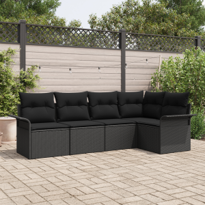 vidaXL Tuin Sofa Set met kussen 5 pcs Zwart poly rattan