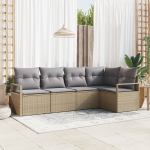 vidaXL Bankstel met kussen 5 pcs Beige poly rattan