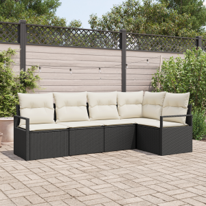 vidaXL Bankstel met kussen 5 pcs Zwart poly rattan