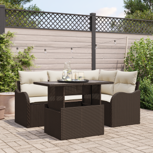 vidaXL Tuin Sofa Set met kussen met kussen 5 pcs Bruin Poly Rattan