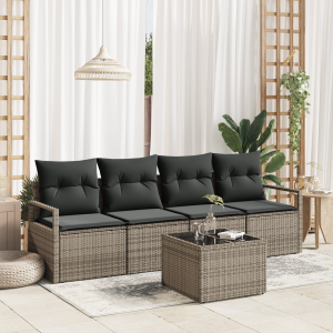 vidaXL Bankstel met kussen 5 pcs Grijs poly rattan