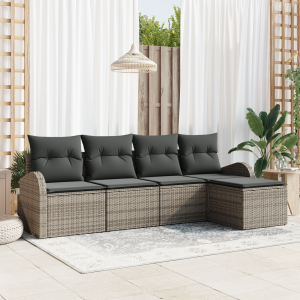 vidaXL Bankstel met kussen met opslag 5 pcs Grijs poly rattan