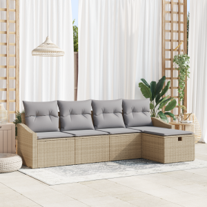 vidaXL Bankstel met kussen met opslag Beige poly rattan
