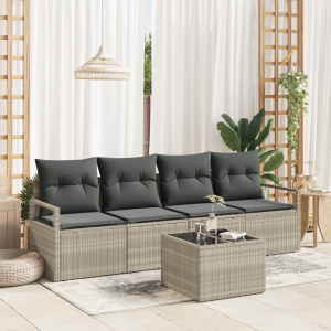 vidaXL Bankstel 5 pcs Lichtgrijs en Donkergijs poly rattan