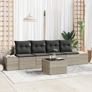 vidaXL Bankstel met kussen met kussen 5 pcs Lichtgrijs poly rattan