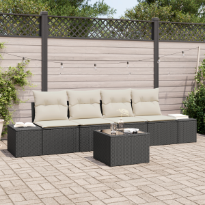 vidaXL Bankstel met kussen met kussen 5 pcs Zwart en Crème poly rattan