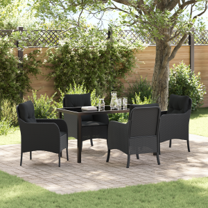 vidaXL 5-delige tuineten met kussens zwart poly rattan