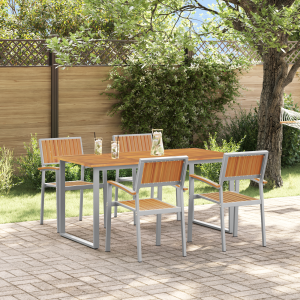 vidaXL 5-delige tuinset in grijs staal en massief acaciahout