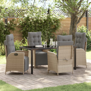 vidaXL 5-delige tuinset met beige poly rattan