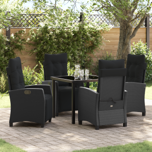 vidaXL 5-delige Tuinset met Eettafel Zwart Poly Rattan