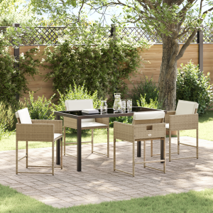 vidaXL 5-delige Tuinset met Kussens Beige Poly Rattan
