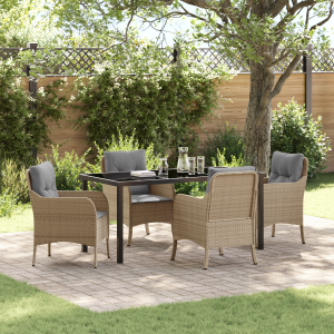 vidaXL 5-delige tuinset met kussens - Beige Poly Rattan