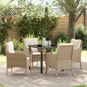 vidaXL 5-delige tuinset met kussens - Beige Poly Rattan