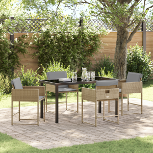 vidaXL 5-delige tuinset met kussens Beige Poly Rattan