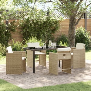 vidaXL 5-delige tuinset met kussens Beige Poly Rattan