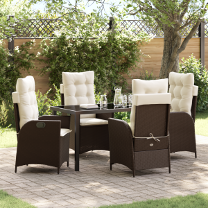 vidaXL 5-delige tuinset met kussens bruin poly rattan