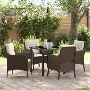 vidaXL 5-delige tuinset met kussens bruin poly rattan