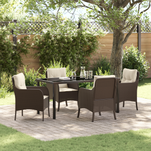 vidaXL 5-delige tuinset met kussens bruin poly rattan