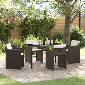vidaXL 5-delige tuinset met kussens bruin poly rattan