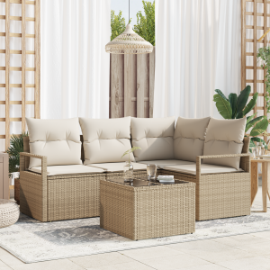 vidaXL 5-delige tuinset met kussens Bruin Poly Rattan