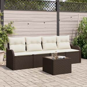 vidaXL Tuin Sofa Set 5 pcs Bruin en Crème Poly rattan, staal en glas